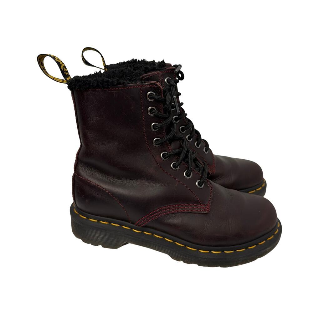 Dr Martens Boots Womens Size 5 Red Oxblood Leather 1460 Serena Faux Fur Lined